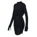 MERSARIPHY Woman Skinny Dress Autumn and Winter Sexy Long Sleeve Solid Color Round Neck Ruched One-piece