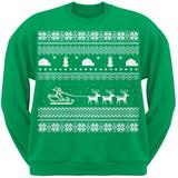 Santa Sleigh Green Adult Crew Neck Sweatshirt