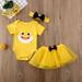 Puloru Girl Skirt Suit Pattern Printed Jumpsuit Bowknot Headband Yarn Dress Set