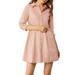 Allegra K Junior's 3/4 Sleeve Solid Button Front Flare Mini Shirt Dress