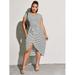 Women's Plus Size Tulip Hem Stripe Belted Dress