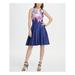 DKNY Womens Blue Sleeveless Jewel Neck Above The Knee Fit + Flare Party Dress Size 8