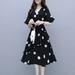 Forzero Spring and summer fashion, leisure, slim temperament, large polka-dot dress, polka-dot printed A-line beach V-neck dress, black irregular skirt