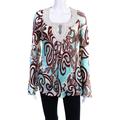 Pre-ownedNaeem Khan Womens Long Sleeve Beaded Keyhole Abstract Print Top Brown Blue Size6