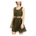 BCX Womens Green Belted Sleeveless Scoop Neck Short Fit + Flare Dress Size XS