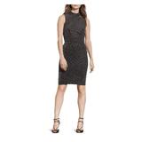 RALPH LAUREN Womens Black Glitter Metallic Chevron Sleeveless Cowl Neck Knee Length Sheath Party Dress Size 12