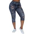 Skksst Plus Size Womens Stretch Denim Look Skinny 3/4 Jeans Pants Capri Leggings