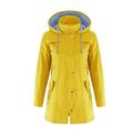 Women Hooded Trench Coat, Draw Back Drawstring Design Horizontal Stripes Casual Mid-length