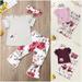 3PCS Newborn Toddler Baby Girl Clothes Flower T-shirt Top+Pants +Headband Outfits Set 1-5Y