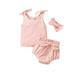 Frecoccialo Baby Summer Clothing Newborn Infant Baby Girl Knitted Clothes Ruffled Vest Top Shorts Headband 3Pcs Ribbed Outfit Set