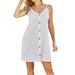 Booyoo Slub Grain Mini Dress Girl Shoulder Strap Sleeveless Dress V Neck Adjustable Dress, White, S