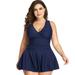 Plus Size Swimsuit for Women, Tummy Control Swimdress Two-Piece Swimwear with Flared Skirt Bikini Bathing Suits