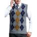 Avamo Oversize Men's Retro Vintage Knitted Sweater Vest Male V-Neck Tartan Slipover Jumper Outwear Coat