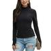 Ladies Mock Neck T-Shirts Long Sleeve Tight Tops for Women Casual Basic Slim Fit Pullover Sweatshirts Stretchy Shirts Blouses Tee Top for Juniors T-Shirts Tops