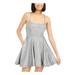 SPEECHLESS Womens Silver Glitter Spaghetti Strap Square Neck Mini Fit + Flare Cocktail Dress Size 7