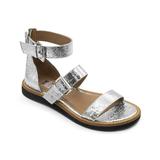 Jane and the Shoe Jenna Black Leather Open Toe Platform Sandals (7, Silver)