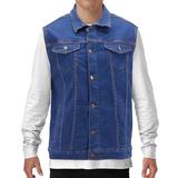 Men's Classic Button Up Casual Cotton Stretch Denim Biker Jean Jacket Vest (Sonte, M)