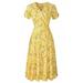 Avamo Womens Boho Floral Print Wrap Sundress Ladies Casual Summer Beach Party Flowy Dress Yellow M(US 8-10)