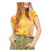 FREE PEOPLE Womens Yellow Tie Dye Short Sleeve Crew Neck Crop Top Top Size S