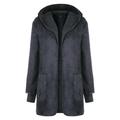Women's Hooded Placket Jacket With Pocket Winter Fleece Fur Jacket Open Front Hooded Cardigan Coat Outwear Apricot 13XL Size