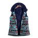 AngelBee Vintage Women Hooded Fleece Vest Warm Print Single Breasted Coat (Blue 2XL)