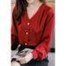 Women V-Neck Trim Lace Loose Fit Breathable Shirt