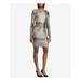 RALPH LAUREN Womens Silver Sequined Striped Long Sleeve Jewel Neck Above The Knee Sheath Party Dress Size: 16