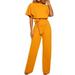 Womens Casual Short Sleeve Belted Jumpsuit Long Pants Back Keyhole Overall Romper Playsuit Plus Size S-3XL