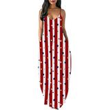 UKAP Women Sleeve Sundress Casual American Flag Printing Loose Fashion Dresses Ladies Sexy U Neck Sling Dress