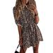 LilyLLL Women Long Sleeve Button Down Leopard Print Casual Mini Shirt Dress