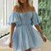 Women's Fashion Casual Strapless Solid Color Flared Sleeve Pleated Loose Dress