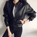 Lady Fashion Women Leather Long Sleeve Motorcycle Jacket Blouse Loose Coat