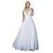 Amelia Couture Womens White Beaded Lace Netting Halter Maxi Dress