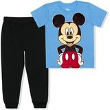 Disney Mickey Mouse 2 Piece Jogger Set for Boys, Short Sleeve Shirt and Sports Pants