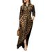 Women's Holiday Button Up Shirt Collar Leopard Print Dress Long Sleeve Maxi Dresses