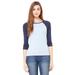 The Bella + Canvas Ladies Baby Rib 3/4 Sleeve Contrast Raglan T-Shirt - BABY BLUE/ NAVY - S