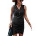 Avamo Women Casual V Neck Ruched Sleeveless Tank Bodycon Shirt Short Mini Dresses Button Sundress