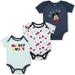 Disney Mickey Mouse 3 Pack Short Sleeve Onesie, Babyâ€™s Bodysuit Romper Set, Unisex, Size 3M Navy