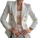 Women Double Breasted Blazers Jacket Fall Winter Elegant Casual Long-sleeve Solid Color Office Ladies Coat Suits Fake Pocket