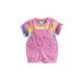 Funcee 2pcs Little Girls Boys Adorable Rainbow Print Tops + Wings Decor Strap Denim Pants Clothing Set