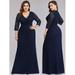 Ever-Pretty Womens Floral Lace Sleeve Plus Size Formal Evening Dresses for Women 07682 Navy Blue US12
