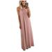 Women Solid Color Ankle-Length Dress Round-neck Dress Sleeveless Dress