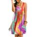 UKAP Women Tie Dye Short Dress Crew Neck Casual Sundress Sleeveless Pleated Mini Dress