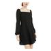 CITY STUDIO Womens Black Fringed Long Sleeve Square Neck Mini Fit + Flare Evening Dress Size XL