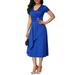 Besufy Women Plus Size Short Sleeve V Neck Asymmetric Midi Dress