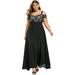 ã€–Follureã€—Women Plus Size Cold Shoulder Floral Lace Maxi Party Evening Camis Long Dress