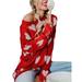 HIMONE Womens Pullover Off Shoulder Long Sleeve Heart Print Sweaters Knit Shirts Slounchy Tops Red Sweaters Christmas Valentine's Day Gifts