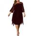 Lace Stitching Three-quarter Sleeves Irregular Hem Chiffon Dress