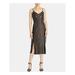 RACHEL ROY Womens Black Striped Spaghetti Strap V Neck Midi Shift Evening Dress Size M