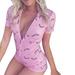 Women V Neck Shorts Romper One Piece Floral Bodycon Jumpsuit Pajama Short/Long Sleeve Bodysuit Overall Yoga Workout Home Wear